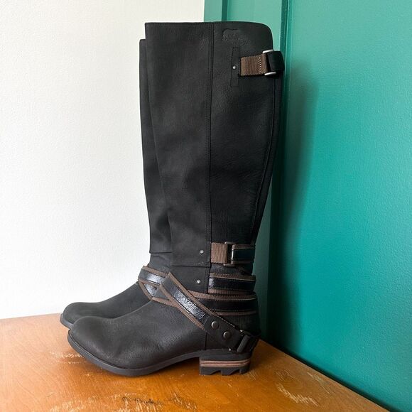 Sorel Women’s Lolla Tall Black/Mud Leather Waterproof Boots - Picture 2 of 14